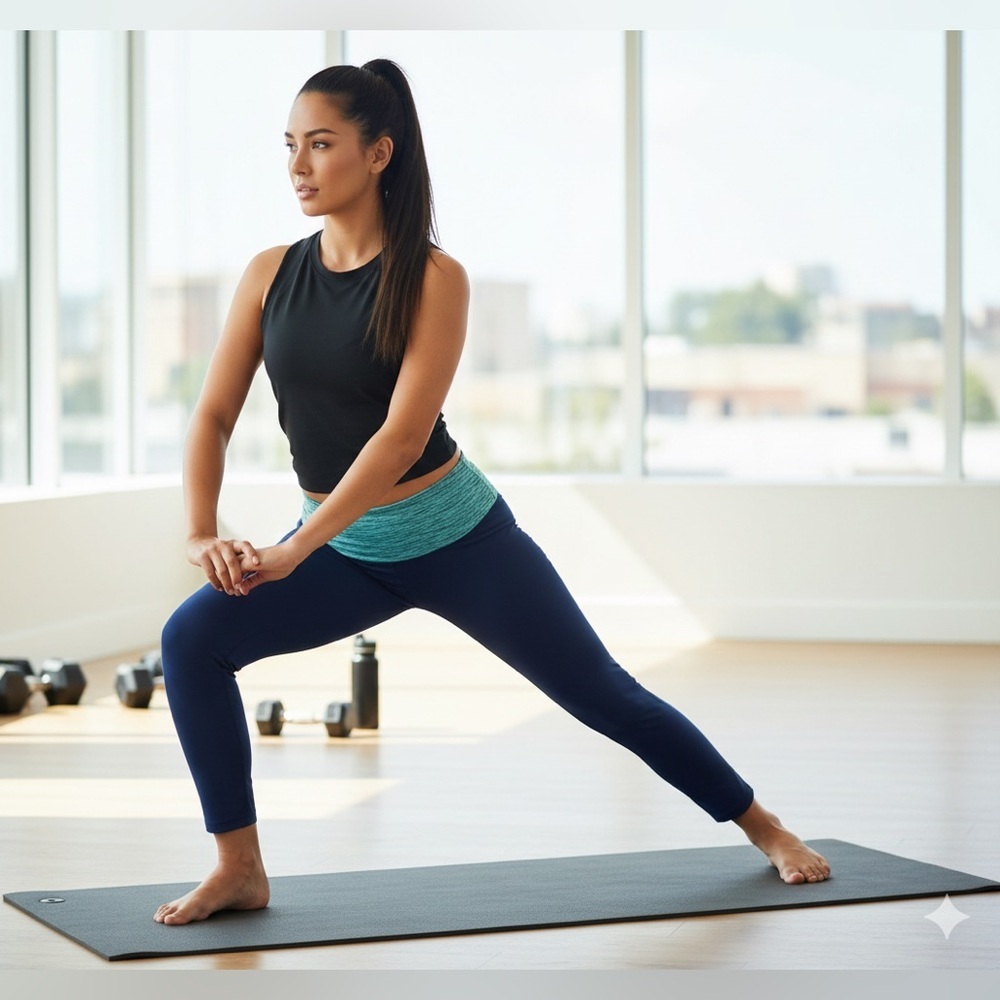 Fabletics Leggings - Navy Blue and Turquoise